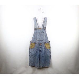 Deadstock Vtg 90s Fila Mens Large Spell Out Acid Wash Denim Overalls Shortalls
